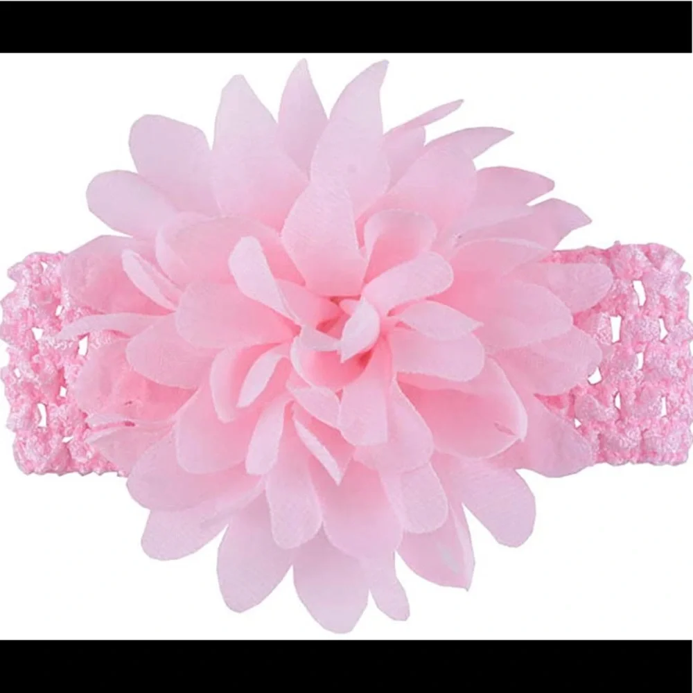 Baby Girl Pink Crochet Flower Headband | Soft Stretch Elastic | Newborn–Toddler